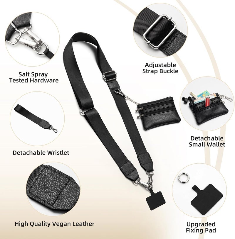 CUEDM Cell Phone Lanyard Crossbody,Adjustable Cell Phone Strap with Wristlet,Clip and Go Strap for Phone with Wallet - Image 4